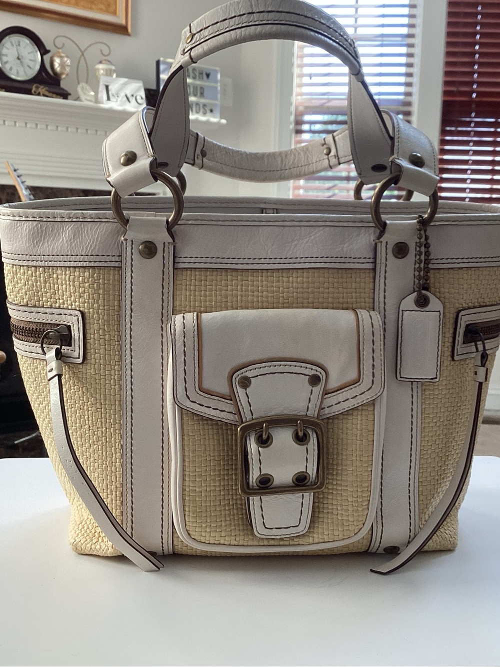 Coach Legacy Woven Straw And Leather Buckle Tote  M05K-113